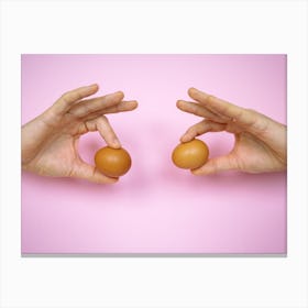 Two Hands Holding Two Eggs 1 Canvas Print
