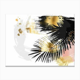 Gold And Black Palm Leaves 5 Canvas Print