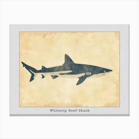 Whitetip Reef Shark Shark Silhouette 6 Poster Canvas Print