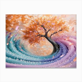 A Dynamic 3d Artwork Of A Tree With Emerald Green And Soft Orange Leaves 1 Canvas Print