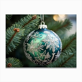 A Meticulously Detailed Geometrical Bauble Delicately Poised On The Thin Frost Dusted Branches Of 4 1 Canvas Print