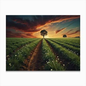 Sunset In The Field Canvas Print