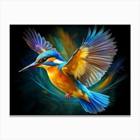 Vibrant Kingfisher Bird In Flight With Colorful Strokes Canvas Print