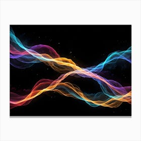 Abstract Digital Image Of Glowing Blue, Purple, And Orange Waves On A Black Background With Sparkling Particles, Creating A Dynamic And Vibrant Effect 2 Canvas Print