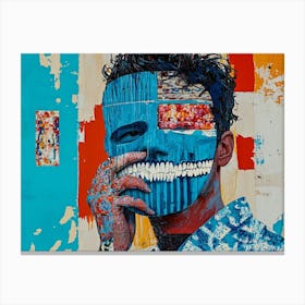 'Davids Face in Blue and Red' Collage Canvas Print