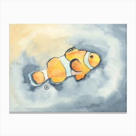 Yellow Orange Fish Swimming In Gray Watercolor - hand painted living room kid nursery Canvas Print