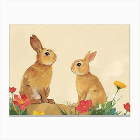 Floral Animal Illustration Rabbit 3 Canvas Print