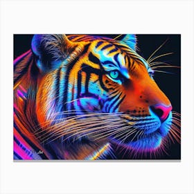 Bengal Tiger Head As A Bright Digital Neon Color Painting Canvas Print