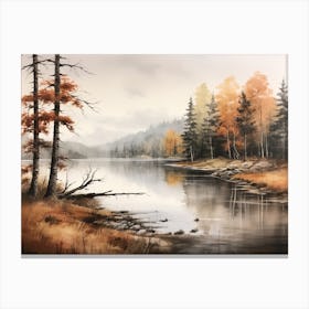 A Painting Of A Lake In Autumn 27 Canvas Print