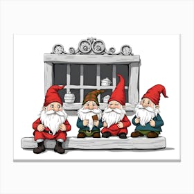 Gnomes Sitting On A Bench Canvas Print