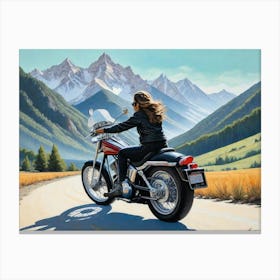 Woman On A Motorcycle 14 Canvas Print