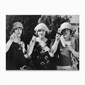 Three Women In Hats Eating Ice Cream, Vintage Black and White Old Photo Toile