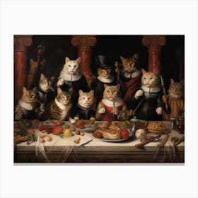 Medieval Cats Banqueting At A Long Table Canvas Print