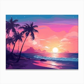 Sunset At The Beach Art Print Canvas Print