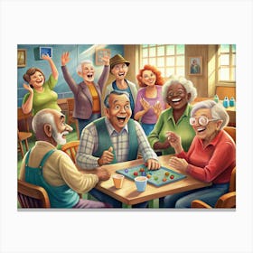 Senior Citizens Playing Board Game Canvas Print