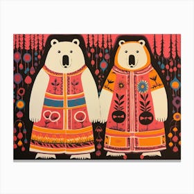 Polar Bear 2 Folk Style Animal Illustration Canvas Print