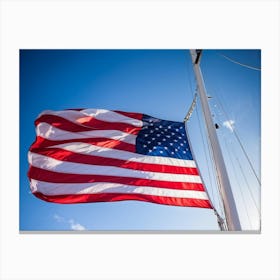 An American Flag Mid Billow Red And White Stripes Gleaming In The Wind Blue Star Field Sailing Ag (3) Canvas Print