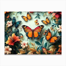 Floral Pattern with Colorful Butterflies 1 Canvas Print