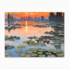 Sunset With Water Lilies Canvas Print