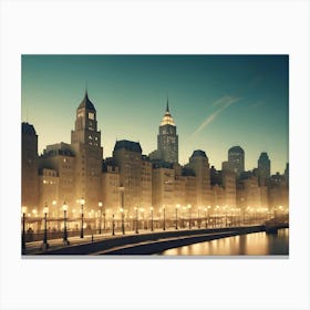 A Digital Image Of A Cityscape At Dusk With A River Running Through It Canvas Print