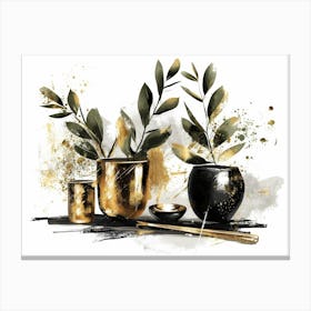 Gold And Black Vases Canvas Print