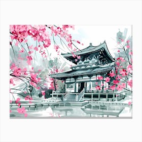 Temple And Sakura Canvas Print