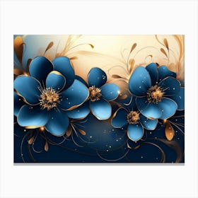 Abstract Background With Gold And Blue Flowers Canvas Print