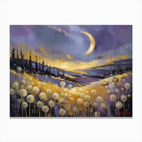 A Field Of Golden Dandelions In The Moonlight Canvas Print