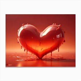 A 3d Rendering Of A Red, Dripping Heart Against A Red Background Canvas Print