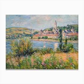 Village Lakeshore Retreat Painting Inspired By Paul Cezanne Canvas Print