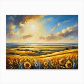 A Sun Drenched Pastoral Scene Unfolds Featuring Towering Sunflowers Reaching For The Bright Golden (2) Canvas Print