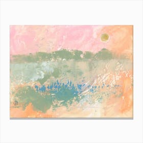 Abstract Landscape In Olive Green Peach And Pink - contemporary minimal living room bedroom Canvas Print