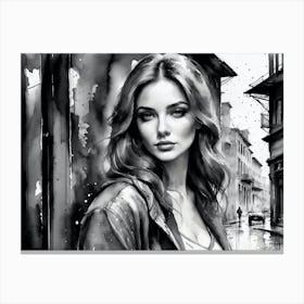 Black And White Portrait Of A Woman 2 Canvas Print