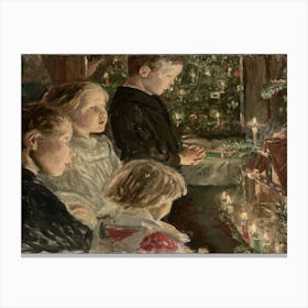 Children At The Christmas Tree Canvas Print