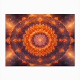 Abstract Image Of A Glowing, Orange Mandala With Intricate, Swirling Patterns Surrounded By A Dark Background Canvas Print