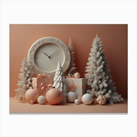 Christmas Tree And Clock Canvas Print