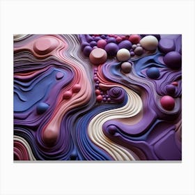 3d Paper Art. Clay Canvas: Ordered Abstraction Meets Natural Forms in purple Canvas Print
