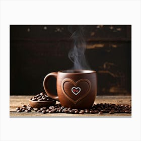 A Rustic Wooden Mug Brimming With Freshly Brewed Espresso Shaped And Filled With Love Capturing T (1) Canvas Print