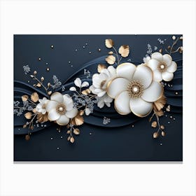 White Flowers On A Blue Background Canvas Print