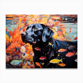 Black Lab Labrador Dog Swimming In The Sea Canvas Print