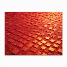 Abstract Image Of A Tiled Surface With Squares In A Vibrant Red Hue, Creating A Geometric And Textured Pattern Canvas Print