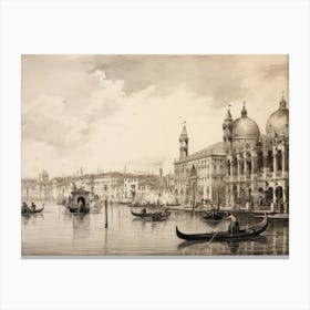 European Canal Vintage Sketch Canvas Print