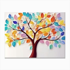 Colorful Tree with Leaves on Hanging Branches of Blue, White and Golden 9 Canvas Print