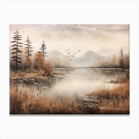 A Painting Of A Lake In Autumn 52 Canvas Print
