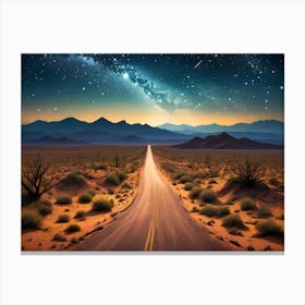 Deserted road with starry night Canvas Print