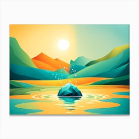 Landscape With Mountains And Water VECTOR ART Canvas Print