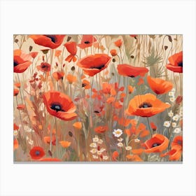 Poppies In A Field Canvas Print
