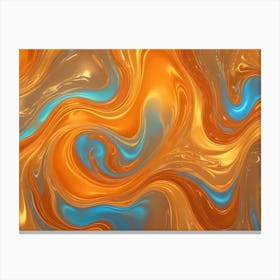 A Colorful, Abstract Image Of Swirling, Liquid Shapes In Shades Of Orange, Blue, And Gray Canvas Print