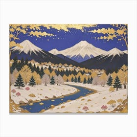 Snow-Kissed Peaks: A Winter Scene 3 Canvas Print