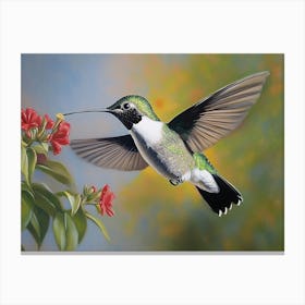 Kolibri Blumen Malerei, tropische Vögel Oilmalerei Canvas Print